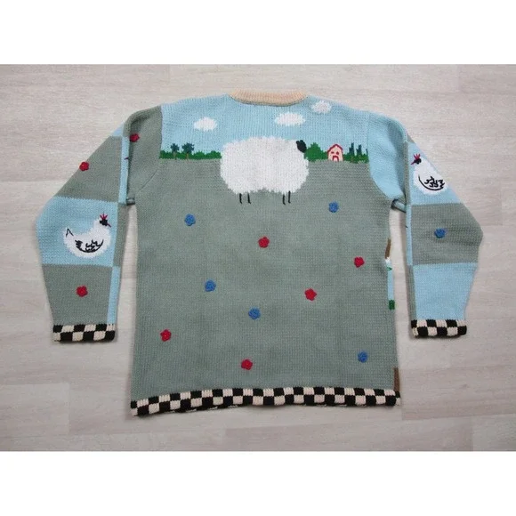 Vintage StoryBook Knits "Dream Farm" Cardigan Womens (M) Cows Animal Teacher - Picture 13 of 16